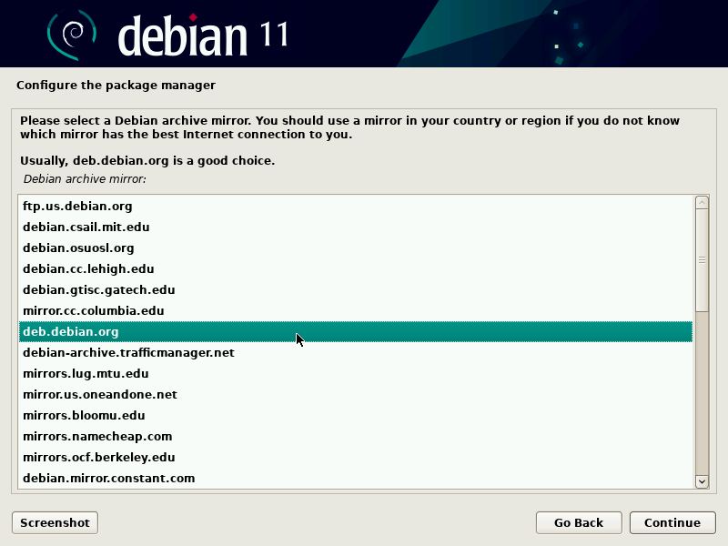 Selecting a Debian mirror